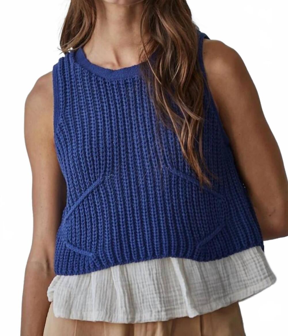 NEW BY TOGETHER peplum detail sweater tank top in navy